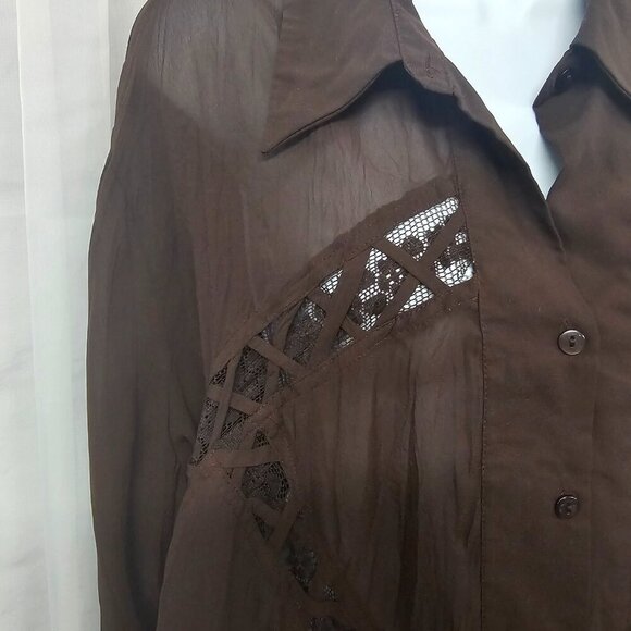 Kaelyn Max Blouse Brown Sheer Boho Lace Gypsy Hippie 1X - Picture 3 of 12